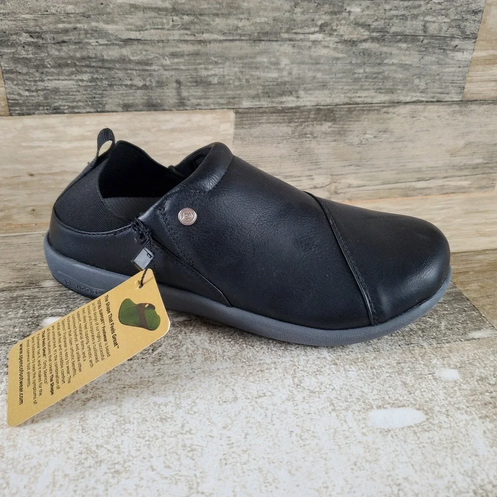 Spenco Brooklyn Convertible Women Shoe Sz 5 B Black Leather Elastic Gore Slip On